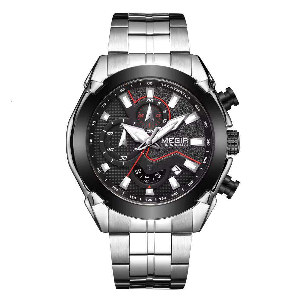 MEGIR Men's Chronograph Watch - 47mm Stainless Steel/Silicone, Waterproof, Luminous - Bulk Wholesale Watch