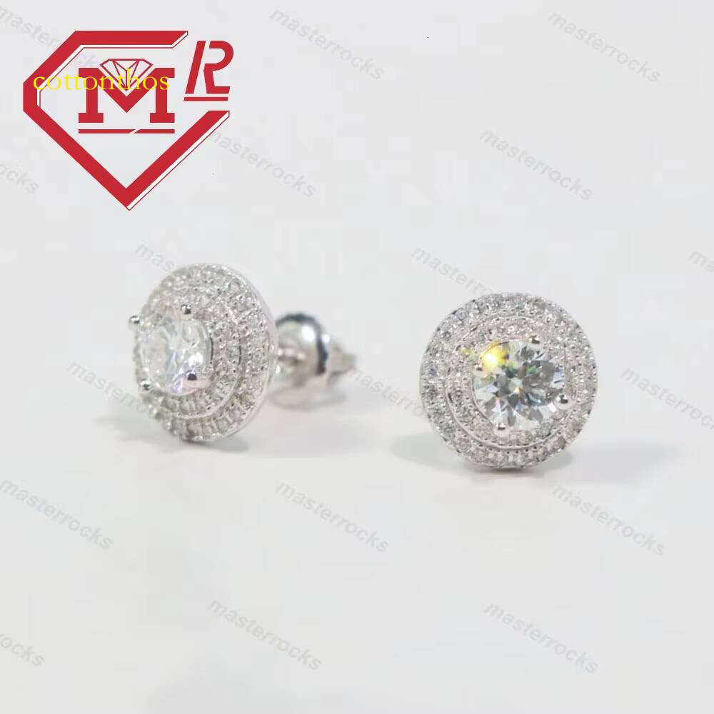 New Men's Accessories Hip-Hop Moissanite Personality Round Gold-Plated Stud Earrings
