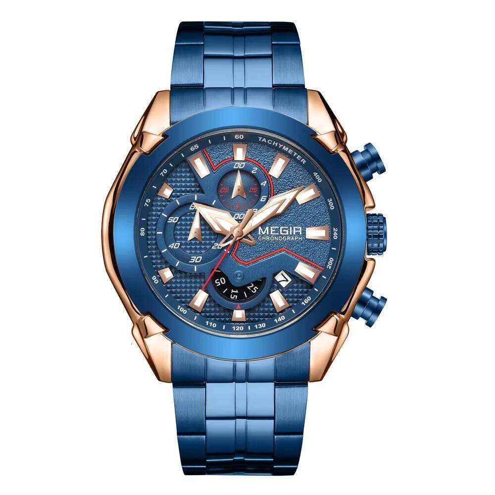 MEGIR Men's Chronograph Watch - 47mm Stainless Steel/Silicone, Waterproof, Luminous - Bulk Wholesale Watch