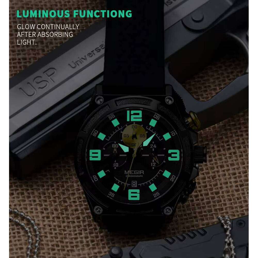 MEGIR Men's Sports Chronograph Watch - 47mm Silicone Strap, Waterproof, Luminous - Bulk Wholesale