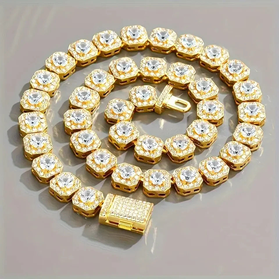 Square Zircon Tennis Chain Men Necklace Real 14K Gold Plated Hip Hop Rock Street Jewelry Iced Out Charms from USA 250722