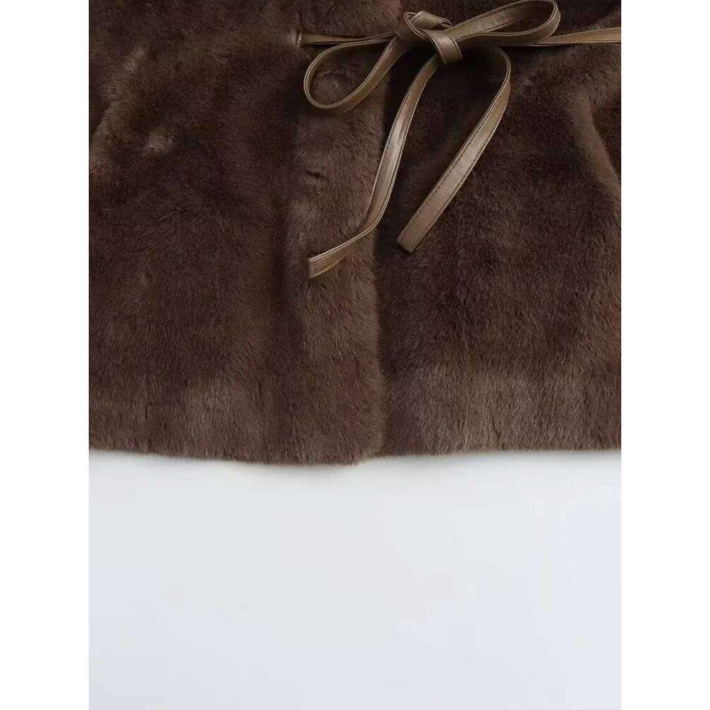 2024 Winter Imitation Mink Veet Lace-Up Waisted V-Neck Temperament Environmentally Friendly Fur Coat For Women