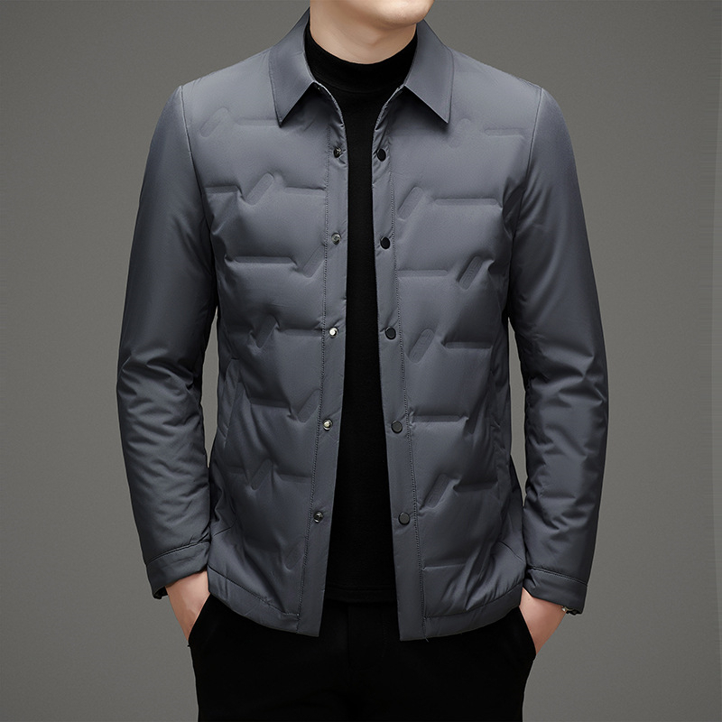 free shipping Lightweight down jacket for men in autumn and winter suitable for business and leisure with a white duck down warm shirt collar and oute