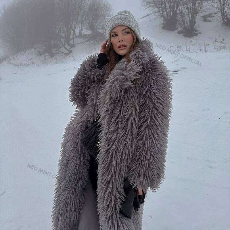 Neo Mint Extra Long Lamb Teddy Coat Women Winter Ladies Mob Wife Style Oversized Chunky Faux Fur Jacket Overcoat