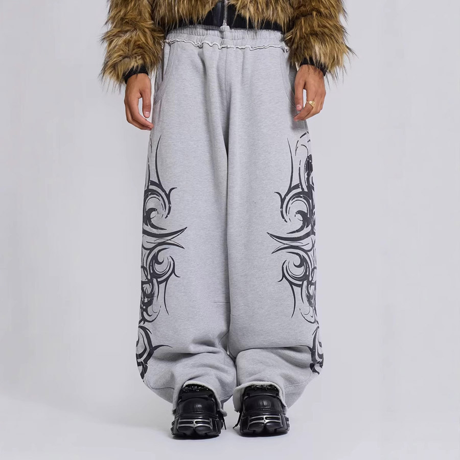 Men's Pants Y2K Gothic Sweatpants Destroyed Print Pattern Wide Leg Men Women Retro Distressed Hip Hop Streetwear Unisex Baggy Trousers