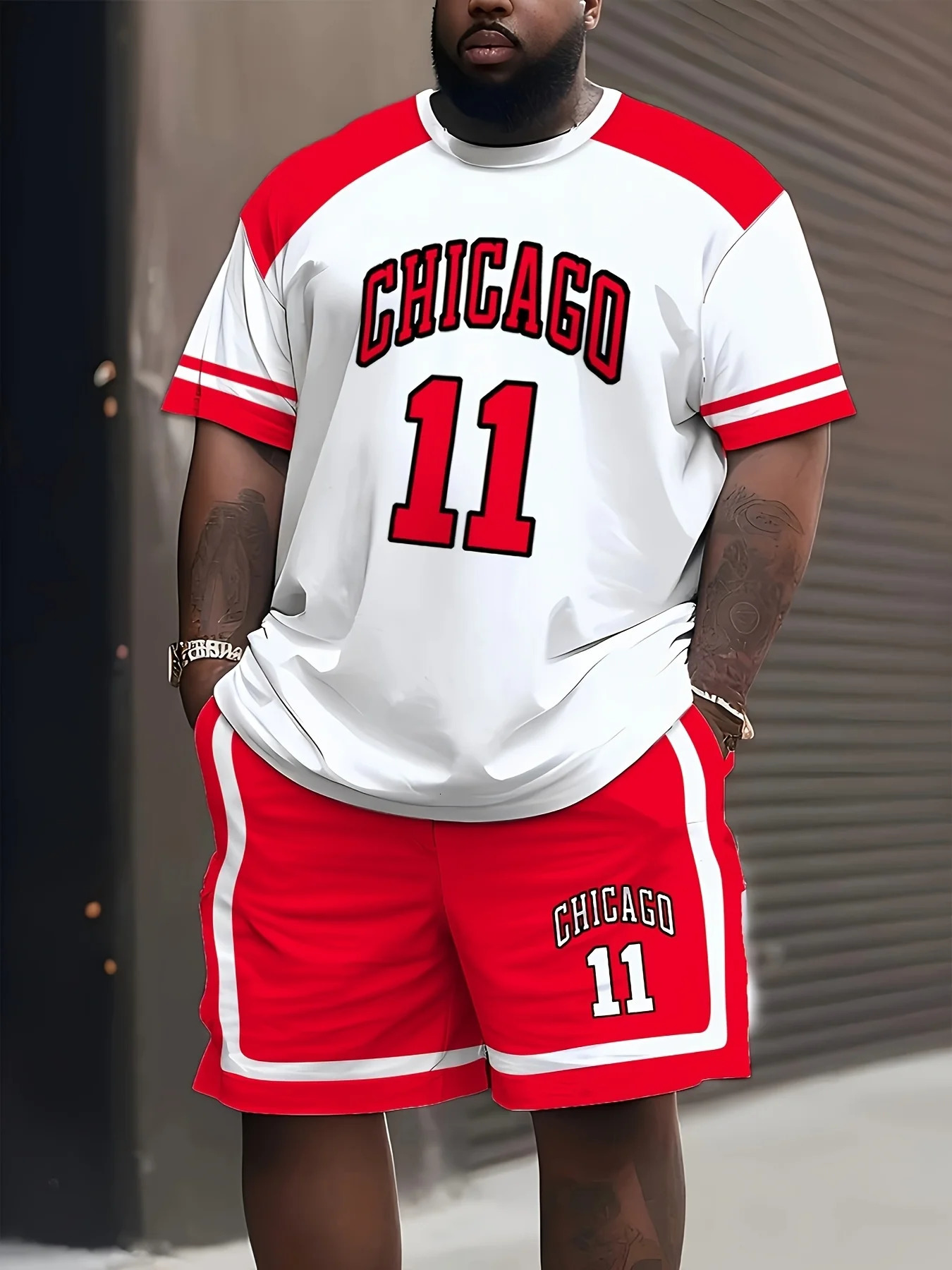 Mens 2025 Summer Fashion Chicago Element Breathable Sports Suit Sweat Wicking Quick Dry Short Sleeve Jersey Training Shorts 250724