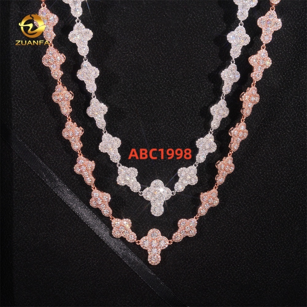 Fashion Jewelry Iced Out Cross 925 Silver 13mm Rose Gold Hip Hop Cuban Link Chain Necklace