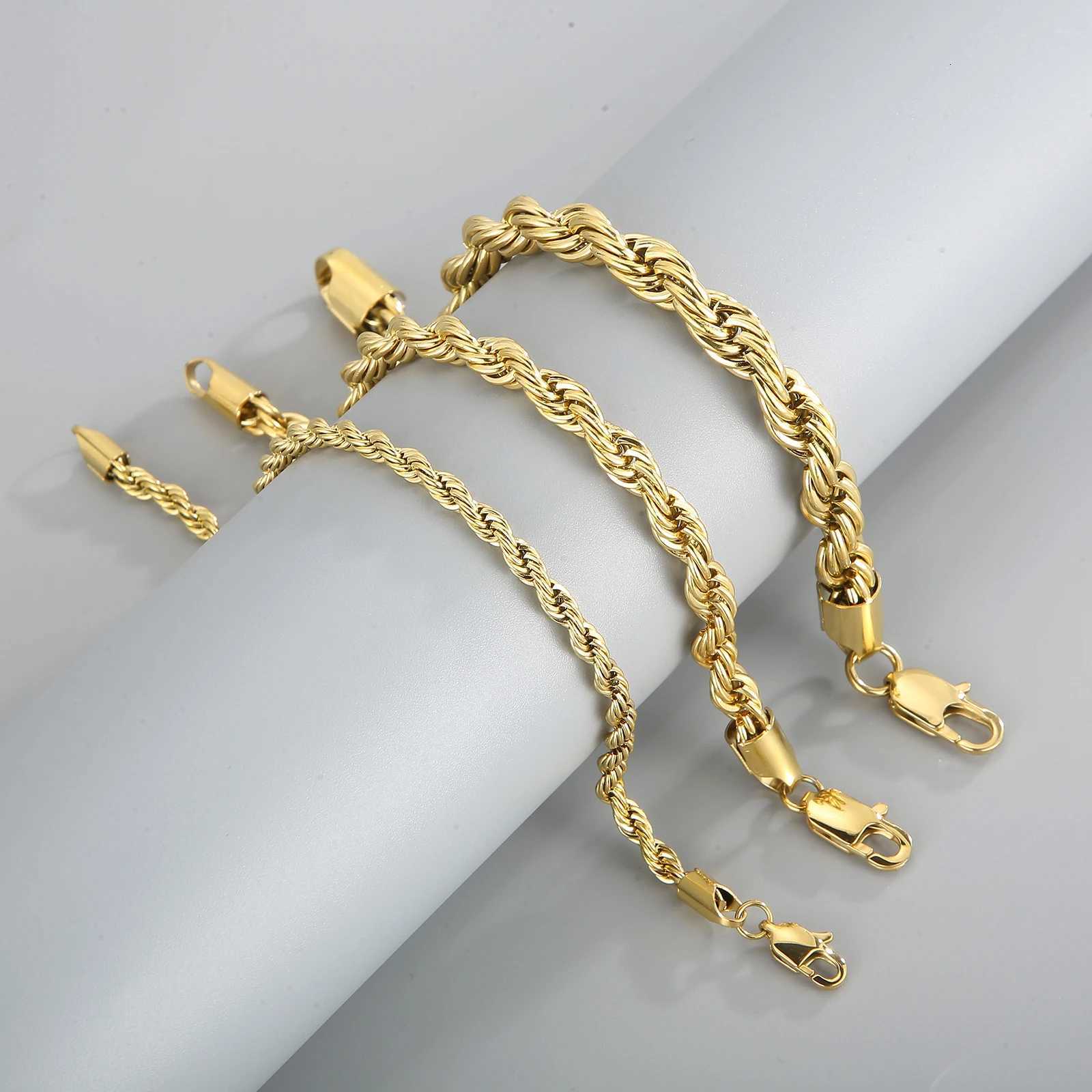 4/6/8mm Stainless Steel Bracelets For Men Women Gold Color Twisted Rope Link Chain Bracelets For Wrist Jewelry Gifts W250728