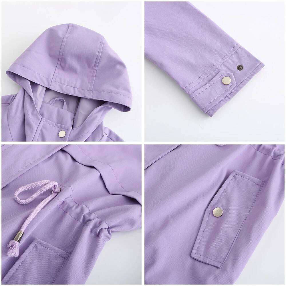 New Spring/Autumn 2025 Windbreaker, Mid-length Women Hooded Coat, Waist-tight Outdoor Raincoat Fashion Slim Women's Jacket