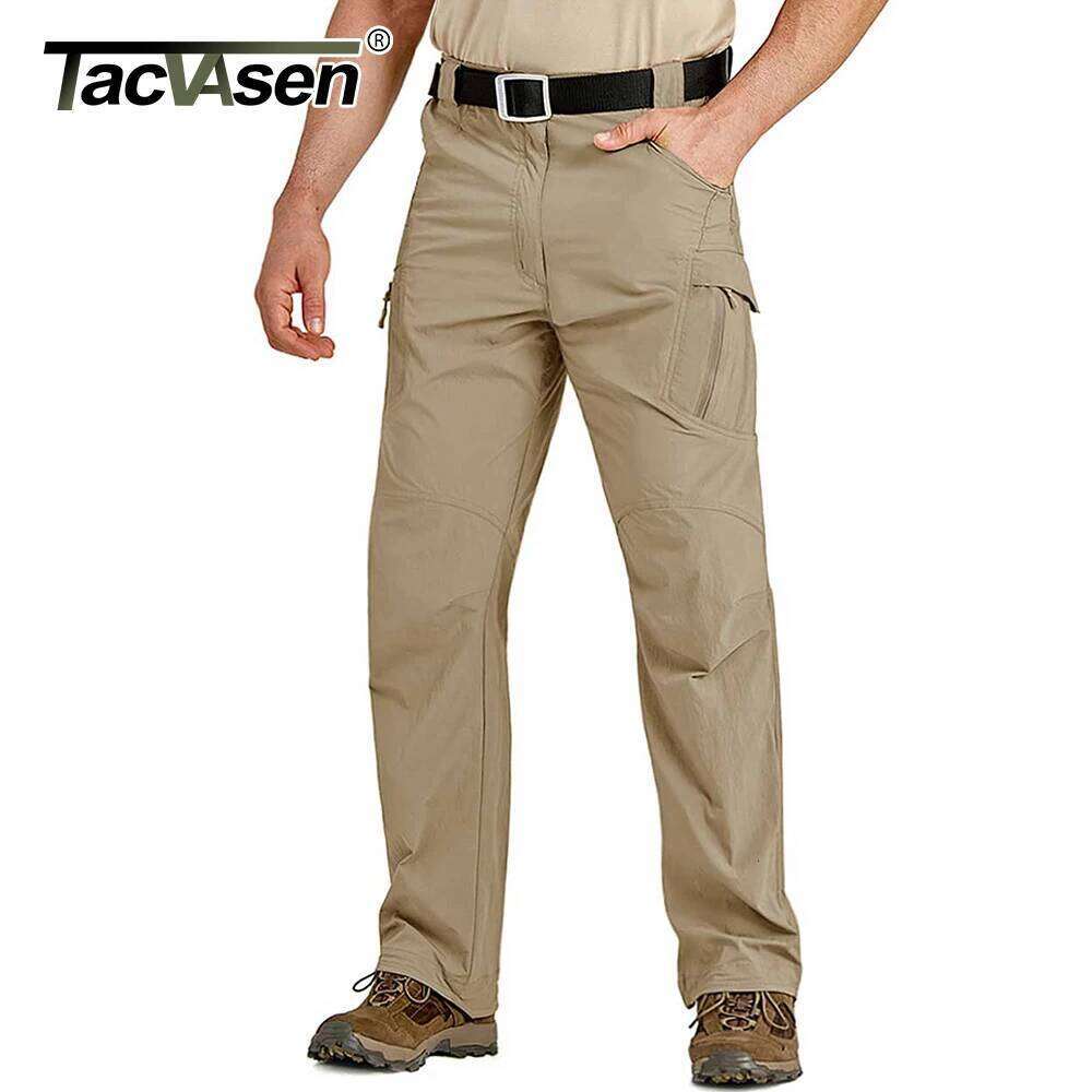 TACVASEN Summer Quick Dry Men Stretch Fabric Cargo Multi-Pockets Outdoor Trousers Lightweight Workout Hiking Pants