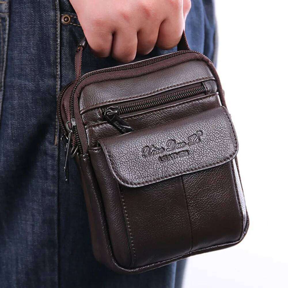 Men Small Shoulder Messenger Cross Body Bag Genuine Leather Cowhide Male Mini HandBag Belt Waist Pack Fanny Bags Purse