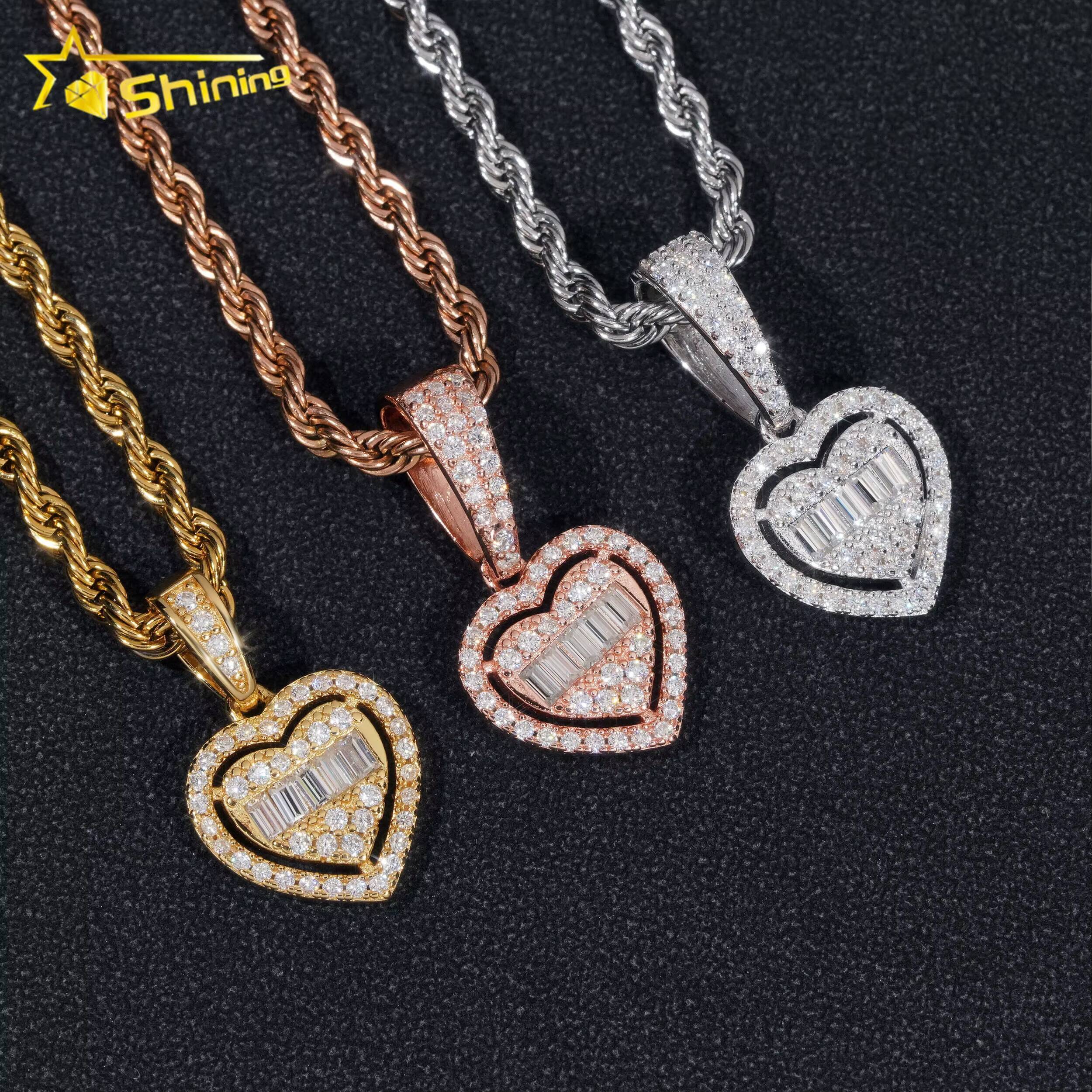 Hip Hop Jewelry Iced Out Tiny Heart High Quality 925 Sterling Silver Diamond Moissanite Pendant