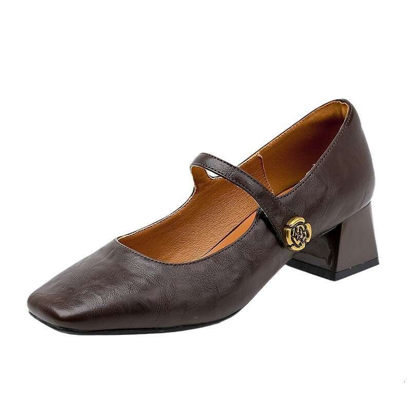 Genuine Leather High Heels Mary Jane Chunky Heel Single Shoes Fashion 2025 Spring New Women Outdoor High-end Feel