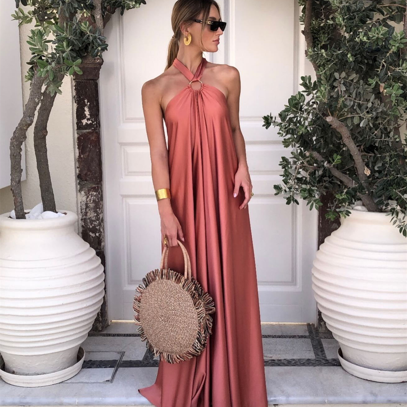 hot Free shipping designer dress for women Fashionable minimalist high waisted elastic slim fit hip hugging mid skirt