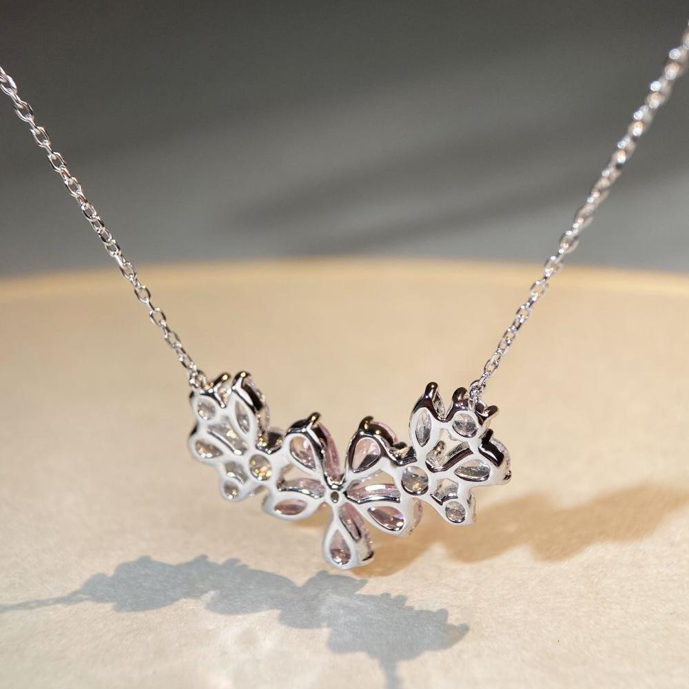 S Pure Sier Flower Necklace for Women Fashionable Versatile Simple HW Same Style Collarbone Chain Live Streaming Jewelry for Women