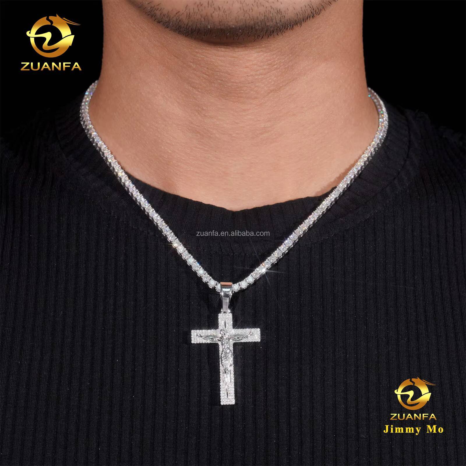 Religious Style Buss Down Iced Out Fire Jewelry Hip Hop Pendant Man Stylish Gift 925 Silver Natural Diamond Jesus Cross Pendant