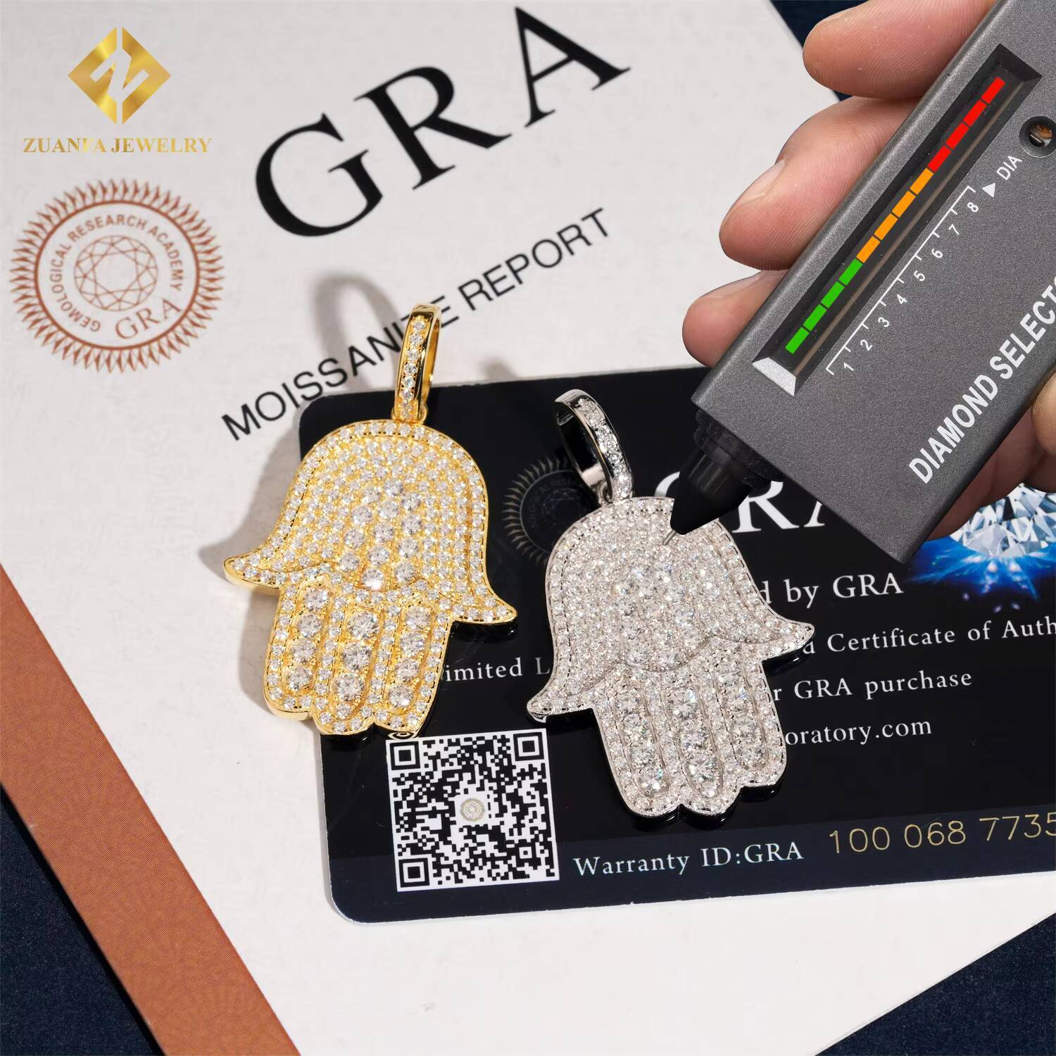 Pass Tester 925 Solid Silver Hip Hop VVS Moissanite Jewelry Lucky Charm Pendant Custom Iced Out Diamond Hamsa Hand Pendant