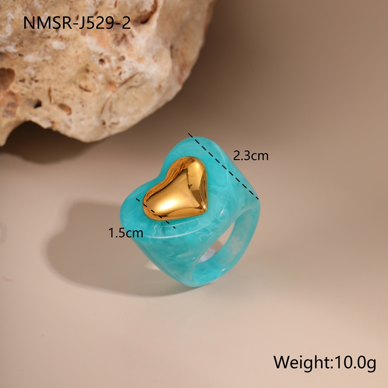 Y2K Designer Rings for Women 316L Stainless Steel Colorful Resin Finger Ring Personalized Heart Plain Ring Index Finger Rings Natural Pink Quartz