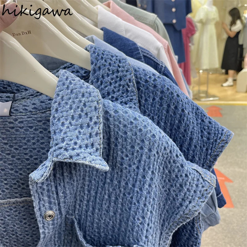 Denim Crop Jackets for Women 2025 Ropa Mujer Short Sleeve Slim Waist Drawstring Outwear Y2k Tops Casual Fashion Summer Coat 250728