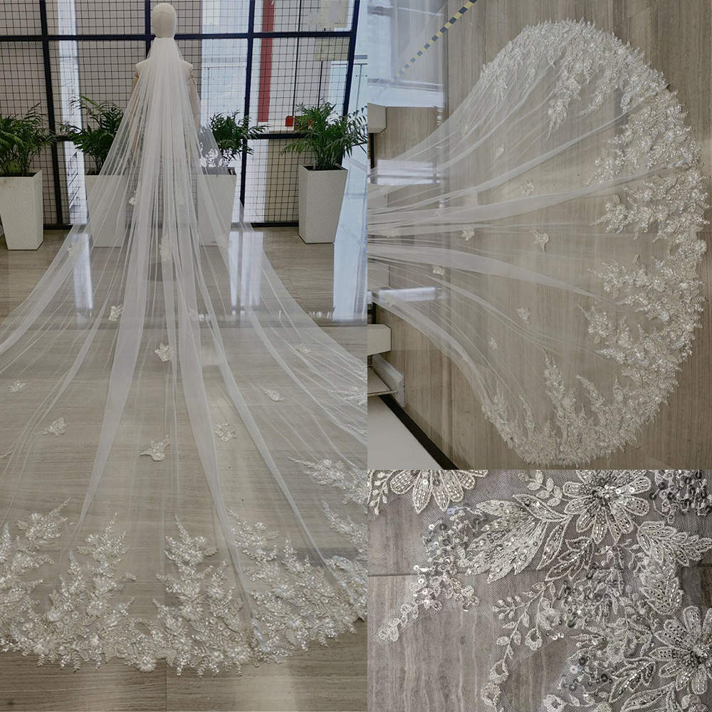 Luminous Appliques Sequins Cathedral 3 Meters Veil Bridal Wedding Accessories Real Picture Luxury Veil Customized