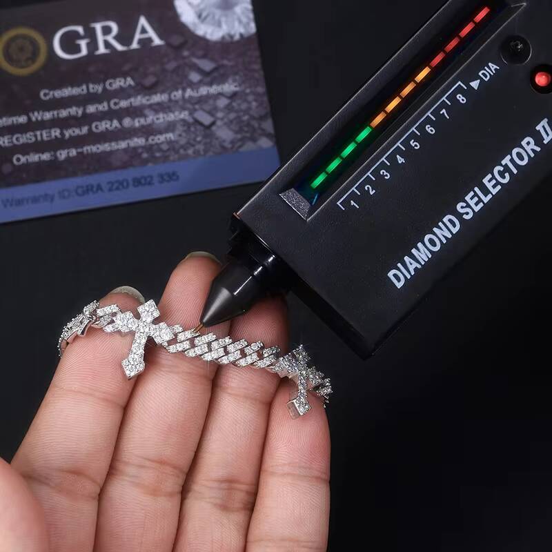 Custom Moissanite Cross Cuban Bracelet S925 Silver with 18K Gold Plating Certified Pass Diamond Tester Iced Out Hip Hop Jewelry