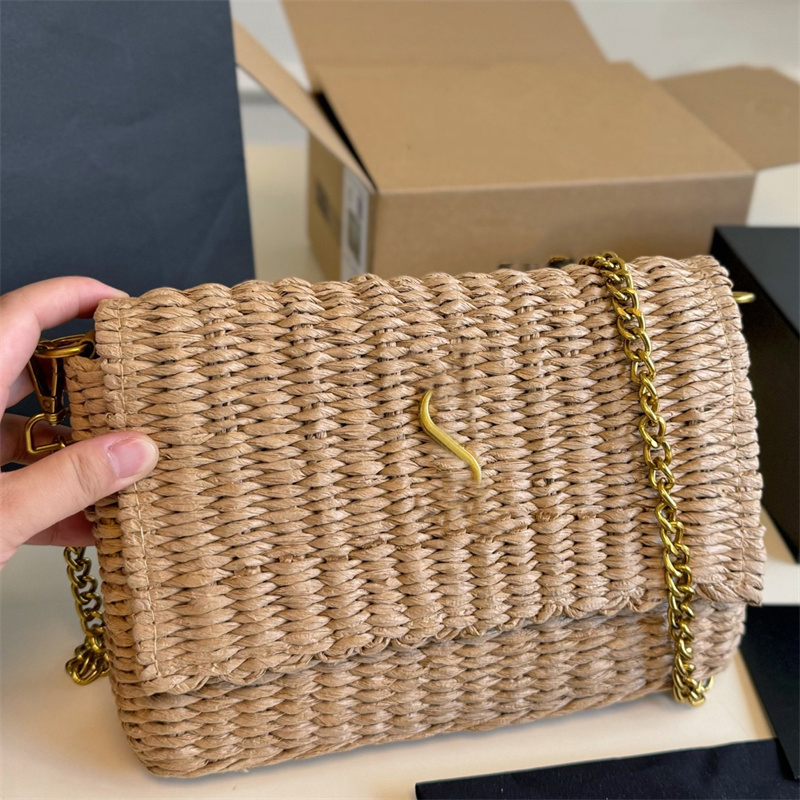 Chain Raffias Straw Bag Square Woven Camera Bag Summer Beach Bag Flap Handbags Purse Travel Vacation Clutch Designer Hardware Letter Shoulder Bags