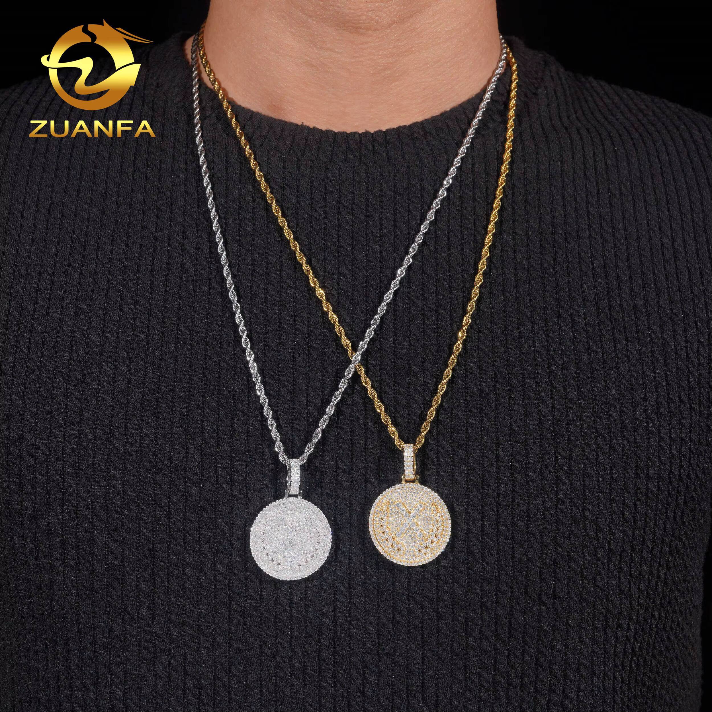 American Local Stocks Circle Pendant Moissanite Iced Out Jewelry Custom Moissanite Hip Hop Pendant Charm for Men