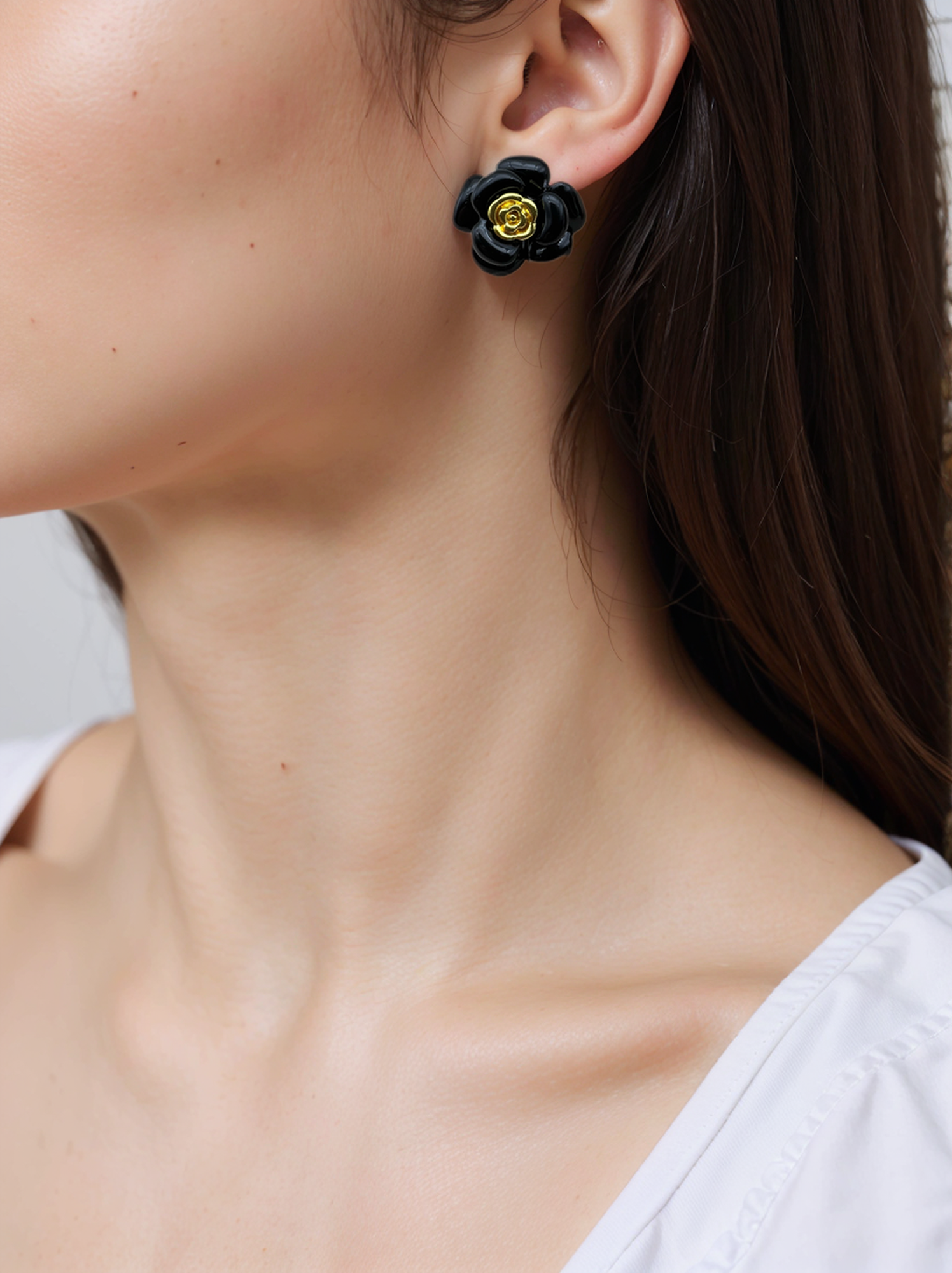 Minimalist Camellia Flower Earrings with 18k Gold Plating & 925 Sterling Silver Post for Women