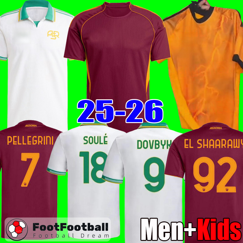 25 26 Roma PELLEGRINI DYBALA SANGARE EL SHAARAWY Soccer Jerseys 2025 2026 Home Away third Men Kids kits Camiseta Futbol football Kit set tops