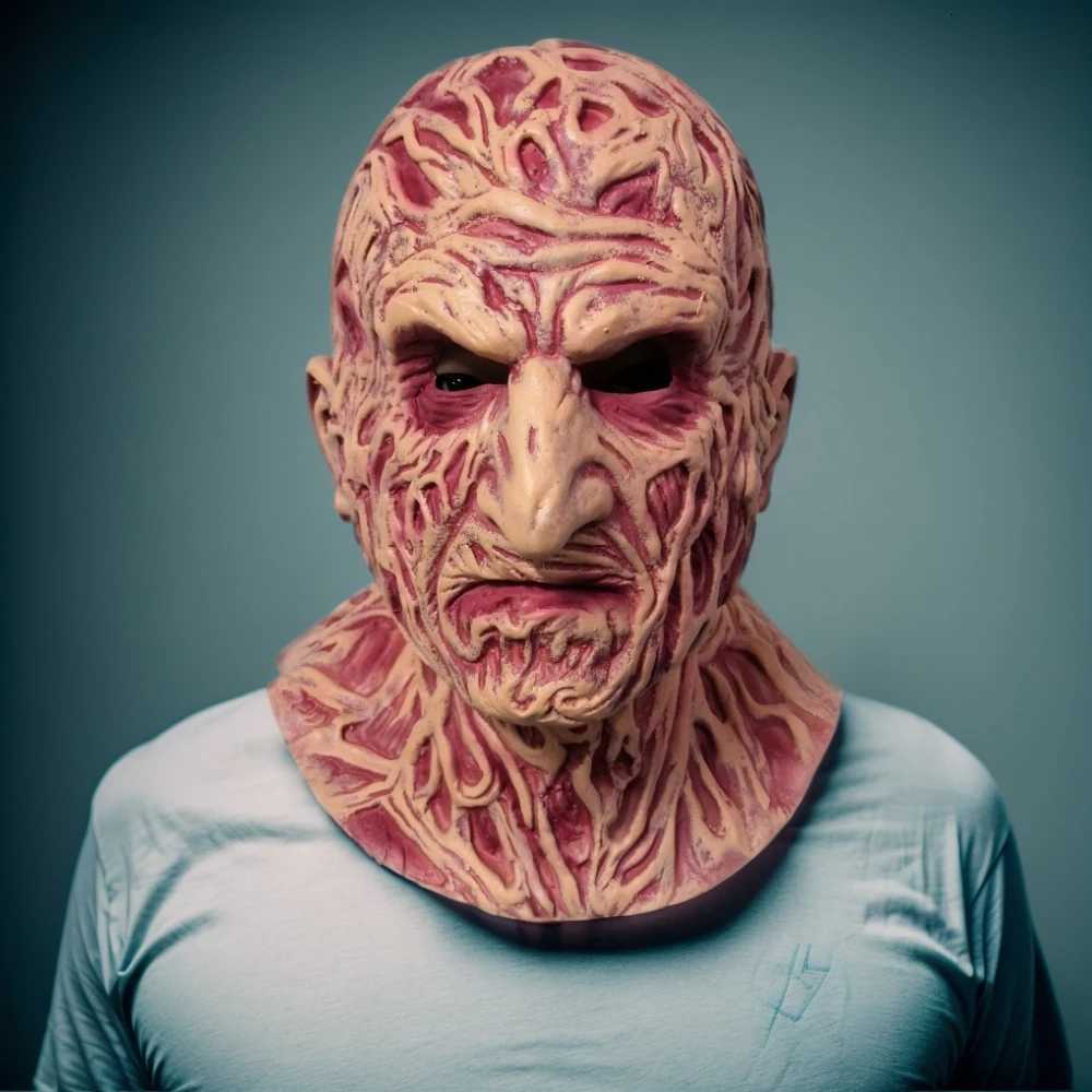 Freddy Krueger Full Face Cosplay Mask Horror Latex Headgear for Halloween Nightmare on Elm Street Party Costume AccessoryXJ250728