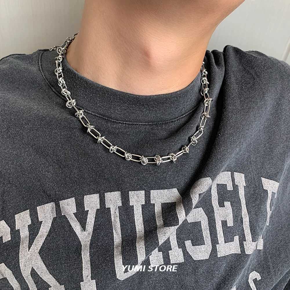 Hip Hop Titanium Steel Necklace For Men Women Trend Wrapping Rope Knot Collar Chain Unisex Choker Jewelry Kpop Accessories XJ250708
