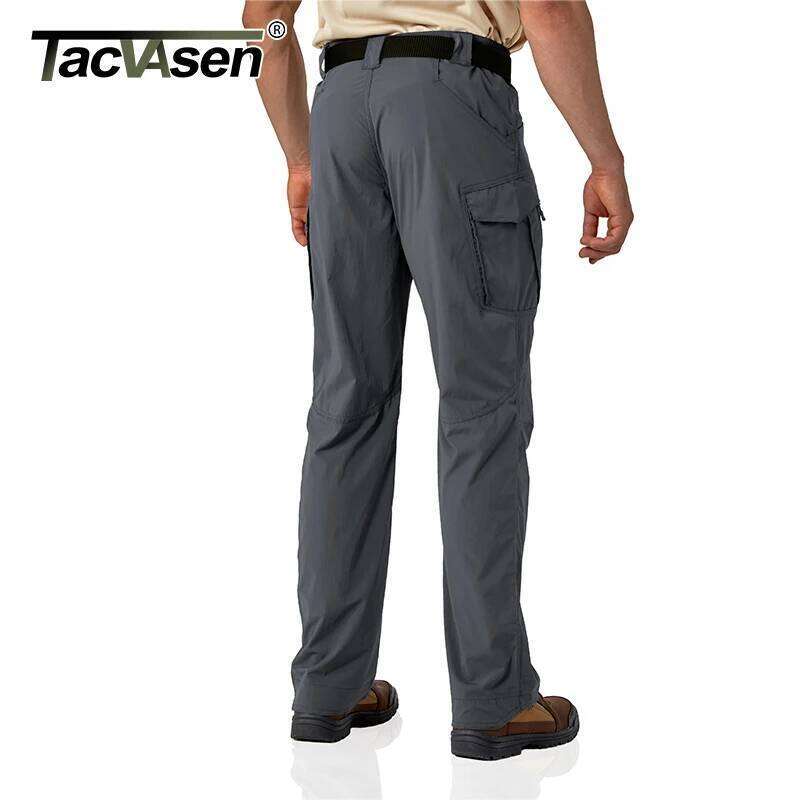 TACVASEN Summer Quick Dry Men Stretch Fabric Cargo Multi-Pockets Outdoor Trousers Lightweight Workout Hiking Pants