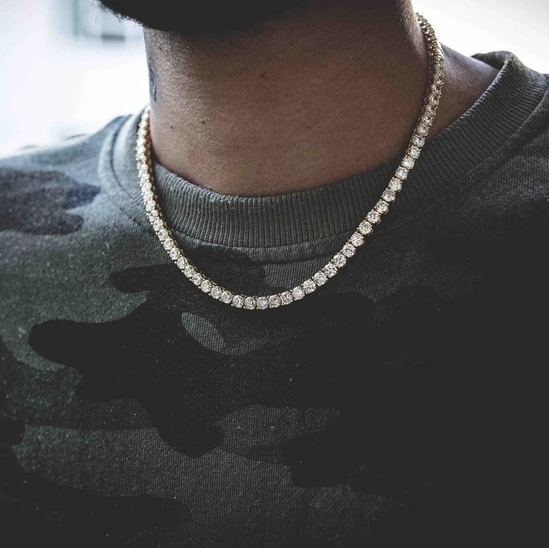 Hip Hop Zircon Crystal Necklace For Men Rock Silver Color Tennis Chain Necklace For Women Fashion Party Jewelry Gift 250722