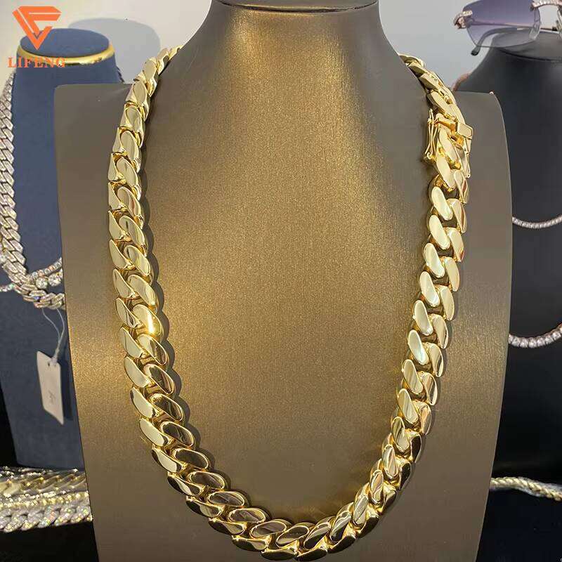 20mm Miami Monaco Cuban Link Chain Gold Plated Sterling Sier Necklace Big Chains for Men High Quality Hip Hop Jewelry