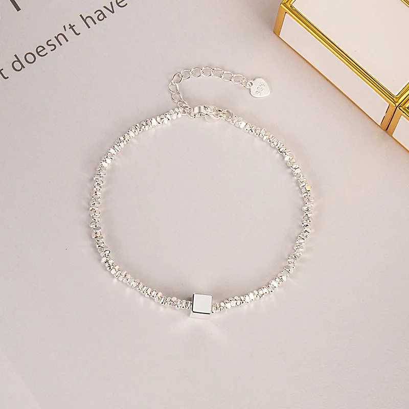 925 Sterling Silver Bracelet Cube Square Irregular Beads Geometric Punk For Women Girls Fashion Jewelry Gift Dropship Wholesale W250728
