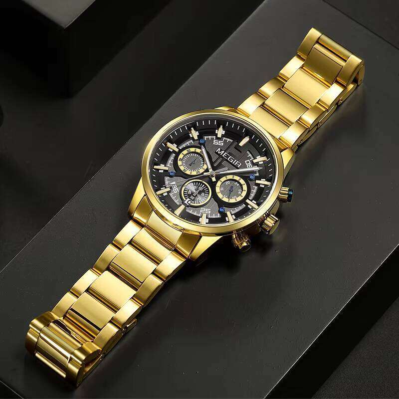 DHgargets MEGIR 2220G Men's Chronograph Watch - 43mm Stainless Steel, Waterproof, Luminous, Date, Business Quartz Watch with Triple Subdials