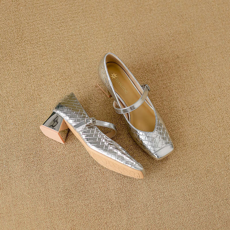 Sheepskin Version~Silver Single Shoes 2025 New High Outdoor Wear High-End Chunky Heels for Women Comfortable