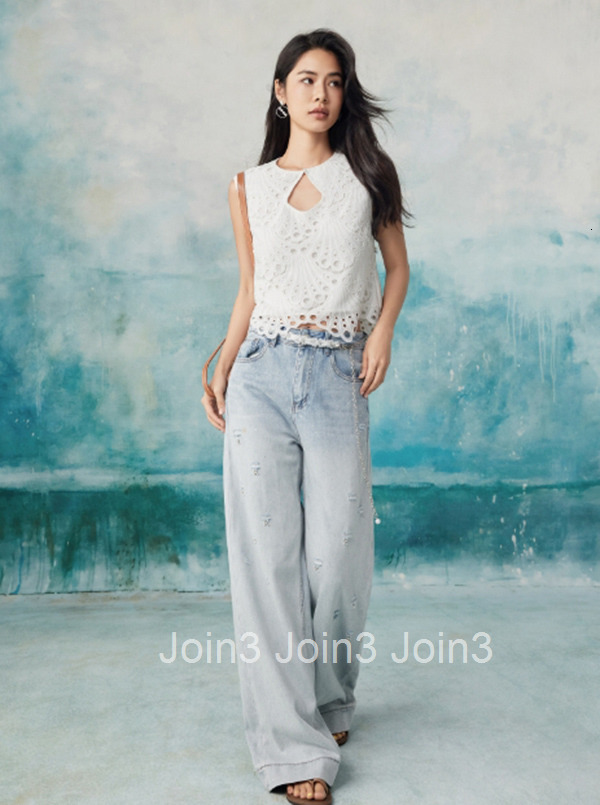 Summer New White T-Shirt Versatile Short Top French Hollow High-End Lace Blouse 2866