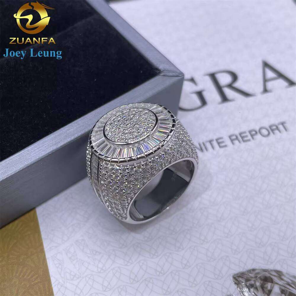 Factory Price Custom Hip Hop Fine Jewelry Sier VVS Dia Iced Out Ring Moissanite
