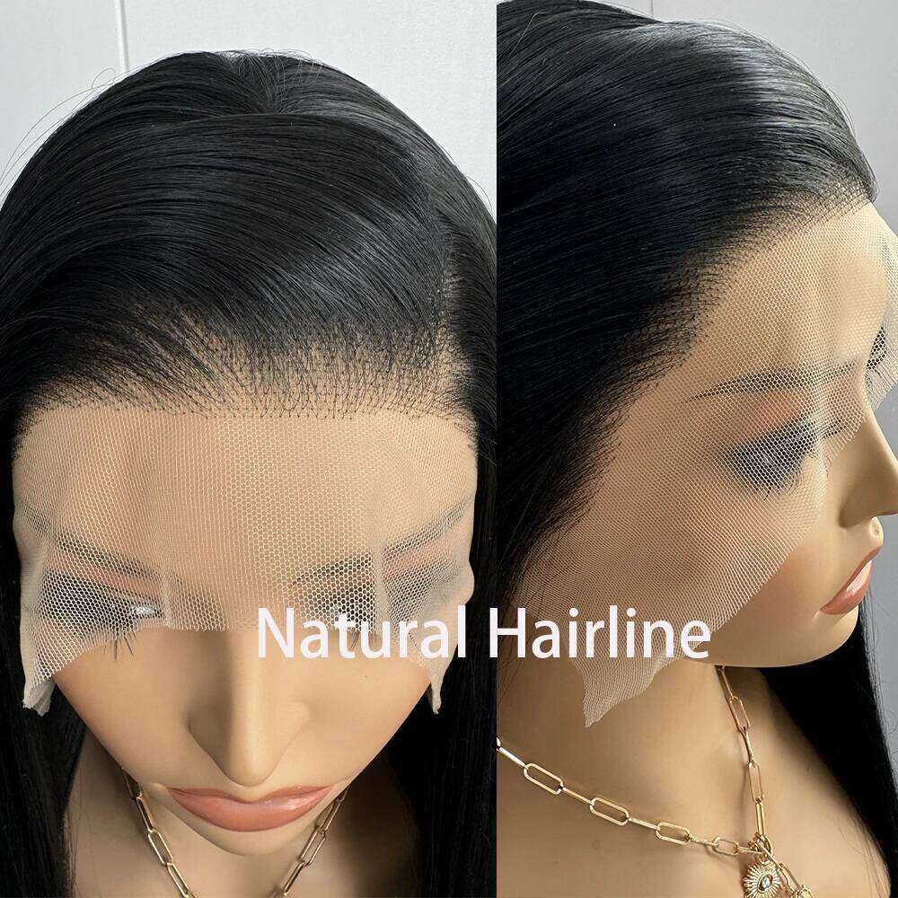 Black Synthetic Long Silk Straight High Quality Lace Front Human Wigs For Women Daily Use Cosplay Wig
