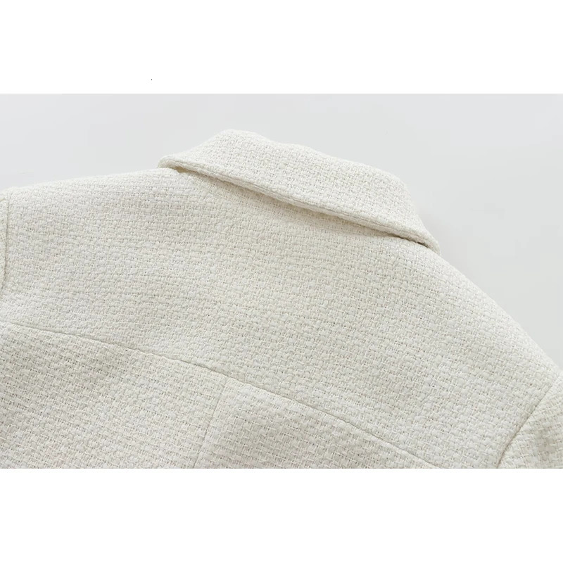 Women With Pockets Tweed Jacket Long Sleeve Lapel Collar Female Cropped Coat High Street Elegant Outerwear 250728