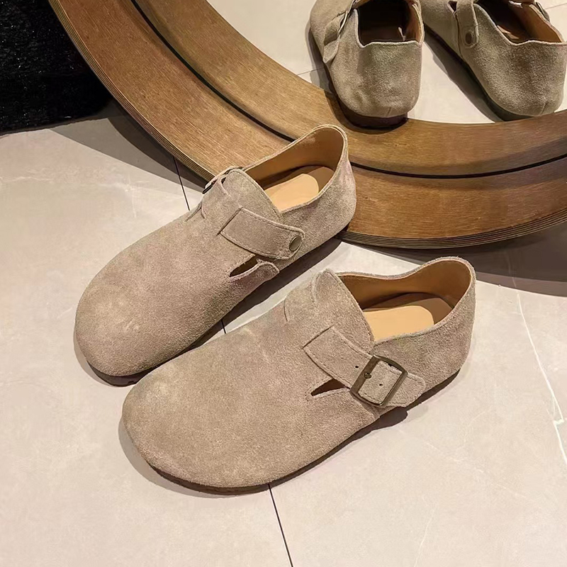 Spring/Summer New Arrival Open-Toe Leather Flat Shoes with Full Buckle Retro Casual Shoes