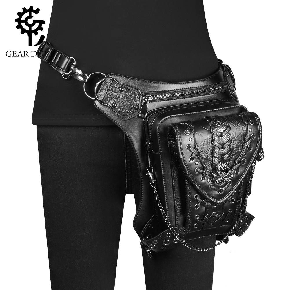 New Chain Women, Steampunk Skull Motorcycle Women's Single Shoulder Crossbody Bag, Travel Waist Bag for Men ddmymoon