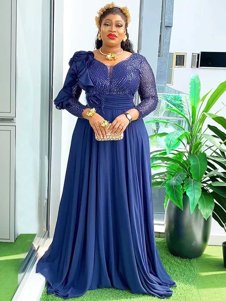 Long Sleeve Chiffon Dresses For Women African Dashiki Sequin Robe Dubai Abaya Wedding Party Birthday Gown 2025 Summer Clothing Z250728