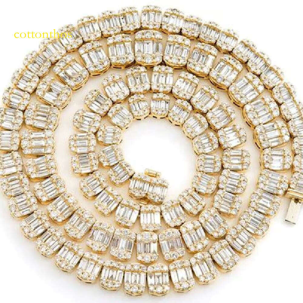 9mm Hip-Hop Tennis Necklace Jewelry Pure Sier Baguette Moissanite Chain