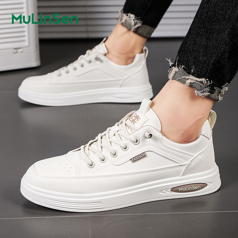 Mulinsen summer men's casual shoes 2025 new genuine leather breathable sneakers men's versatile trendy white shoes for work