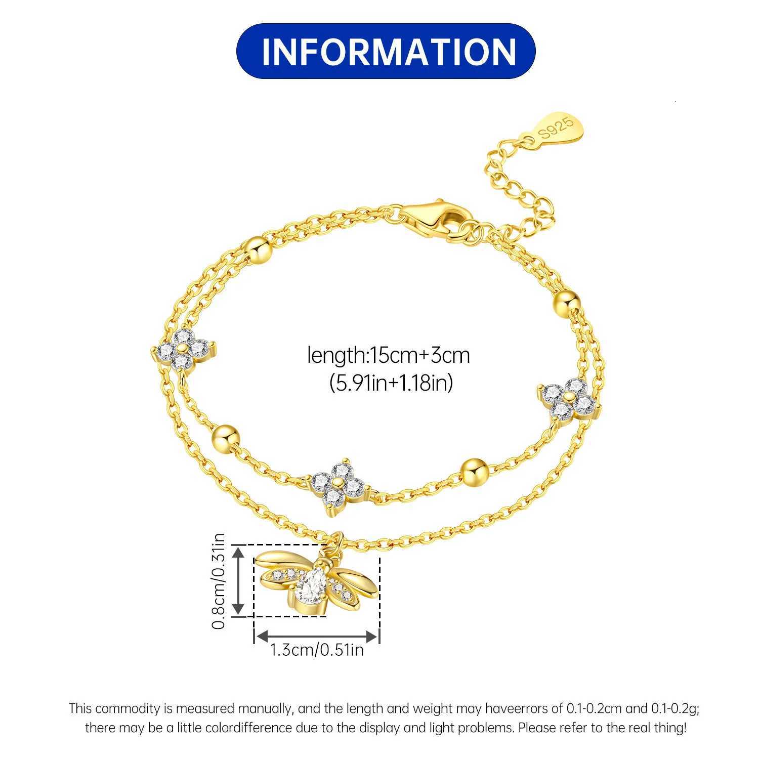 PANPOKI New 925 Sterling Silver Firefly Insect Double Layer Bracelet Chain Link Women Bracelet Jewelry Party Trendy Gifts W250728