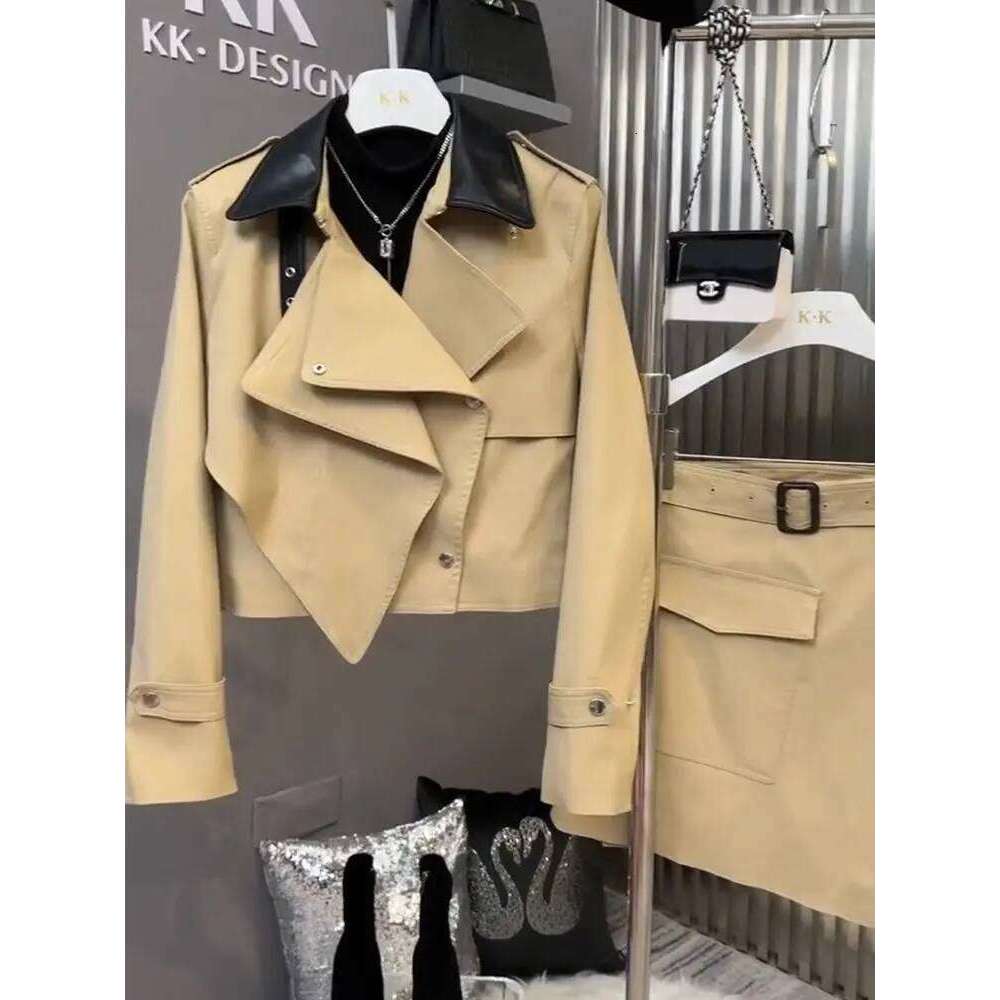 Autumn New Fashionable Trendy Cool Two-piece High-end Simple Khaki Jacket Short Skirt Set for Women