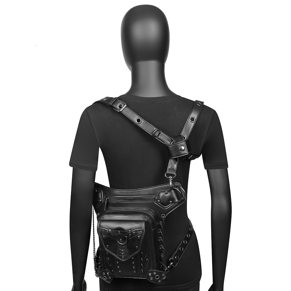New Steampunk Texture Chain Motorcycle Women's Single Shoulder Crossbody Multi-Way Waist Bag ddmymoon