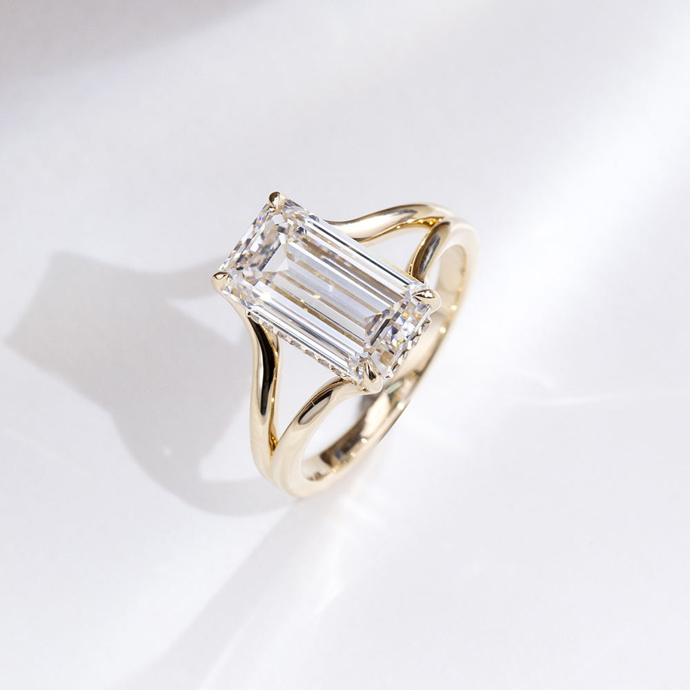Customized Jewelry Wedding Band 18K Solid Gold 1 ct Fancy Shape Emerald Cut Lab Grown Diamond Engagement Wedding Ring